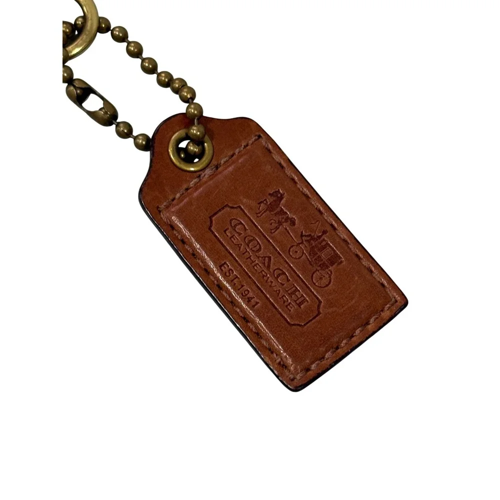 Coach Vintage Leather Hangtag Keychain British Tan Brass Trigger Snap Hook Brown
